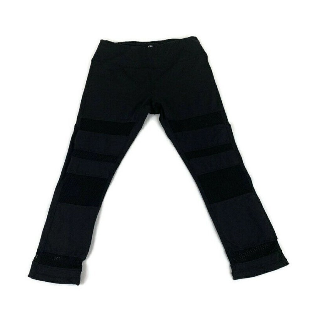 Kyodan Women's S Small Crop Leggings Yoga Pants Mesh Inserts Zipper Pocket Black